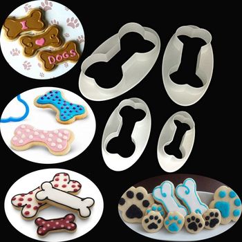 2020 New 4Pc/set Dog Bone Shape Plastic Cookie Fondant Cake Cutter Embossed Mold DIY Cake Decorating baking Pastry Moulds Tools